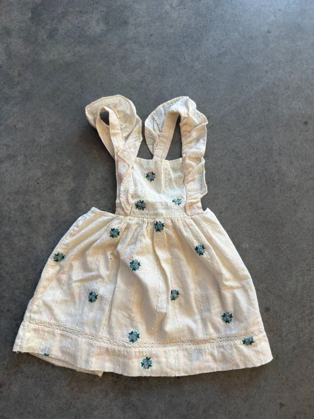 Zara Baby Girl Embroidered Pinafore Dress 18-24M Cream Neon Fleck Ruffle